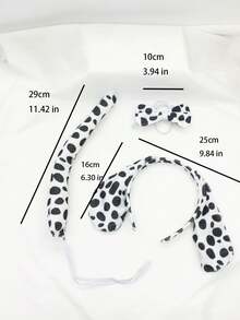 3 Sets Dalmatian Dog Headband, Bow Tie, Tail 3 Pieces Set , Sexy Dalmatian Costume Outfit, Party Holiday Costume Accessories - Black and White - View 6