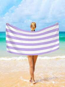 Vitality Striped Beach Towels, Essential Beach Items, Anti Sand Beach Blankets, Father's Day Birthday Anniversary Gifts, Thanksgiving Gifts, Christmas, Halloween, Easter, Anniversary Celebrations - 淡紫色 - 查看 5