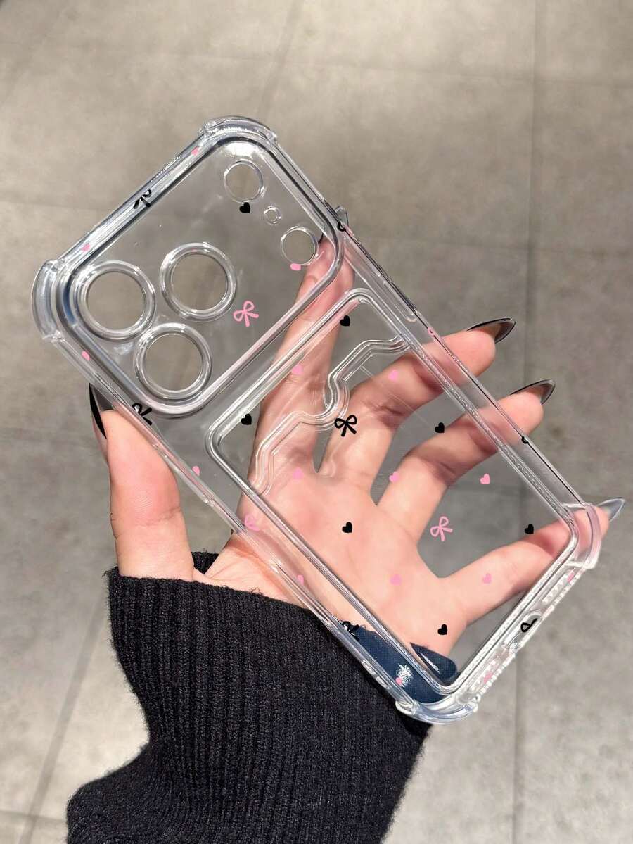 极简蝴蝶结爱心镶嵌防摔手机壳，兼容苹果17/16/14 Pro Max，高品质新款13、15，ins风12/12 Pro、11、15 Pro Max，带卡槽16 - 無色 - 查看 1