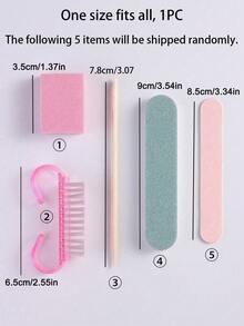 Bộ dụng cụ làm móng 5 món, gồm mút đánh bóng móng, que đánh bóng móng và dụng cụ đẩy biểu bì dùng một lần. - Nhiều màu - Xem 7