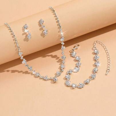 Kit Colar, Brincos E Pulseira Noiva Casamento Prata Kt1