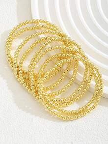 3pcs/5pcs/6pcs/7pcs/8pcs/10pcs/12pcs/15pcs/Set Smooth Shiny Gold Bead Bracelet Set, Suitable For Boys And Girls, Minimalist Jewelry, Perfect For Classroom, Cafe - Gold - View 13