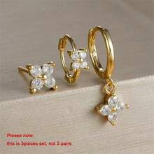 BMOR 三件套时尚迷你锆石耳环套装，女士花朵耳骨耳廓穿孔饰品，个性礼物 - 3 件套 - 查看 9