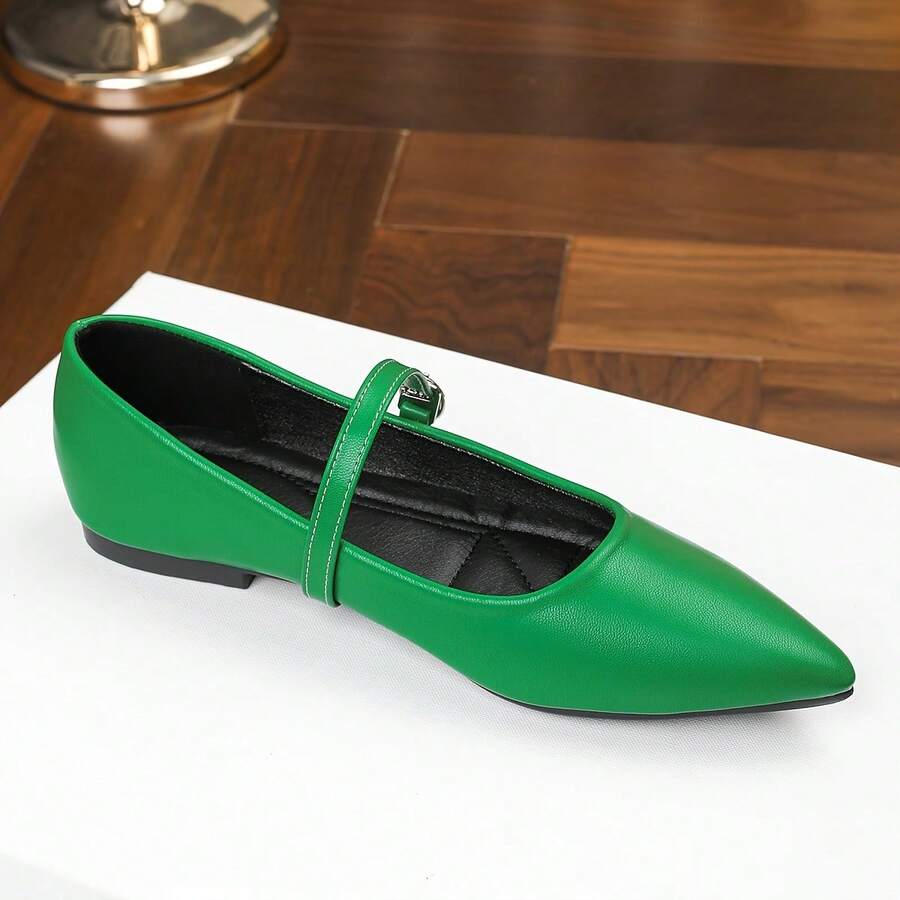 2026 Pointed Toe Comfortable Mary Jane Shoes, Fashionable Strap Versatile Flat Shoes
