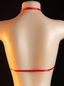 性感蕾丝吊带三件套女士内衣套装 - 紅色 - 查看 4