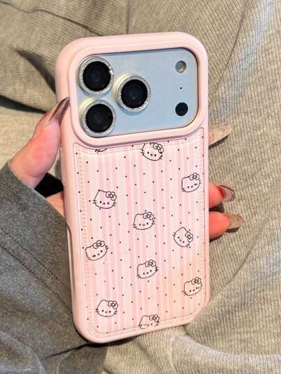 Sanrio 1pc Niche Cartoon Cute All-Over Line & Dot KT Cat Icon Phone Case, Suitable For IPhone 17 Pro Max, Apple 17 Air New 16 Pro Max/15 Pro High-End 14 Pro, Girly Niche 13/12/11 Anti-Drop Protective Cover