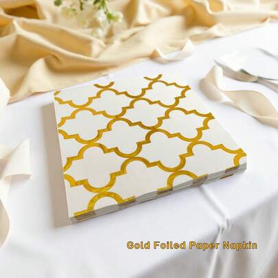 20/40Counts Gold Foiled Geometric Argyle Patterns Disposable Dinner Paper Napkins,2-Decorative Eid Mubarak Party Napkins,Suitable For Wedding&Anniversary&Birthday Decorations,Ramadan,Carnival,Easter,Festive&Holiday Party Supplies