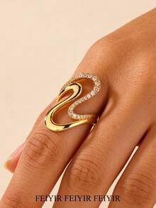 Size 7 & 8 Women's Retro Wave 8-Shaped Cubic Zirconia Ring, 18K Gold Plated Anti-Fading Charming Ring, Wedding Anniversary Birthday Gift, 2026 New Arrival - Multicolor - View 10