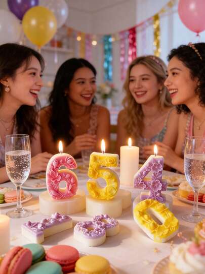 1pc Rose Flower Number Birthday Candle Mold, Embossed Number Lollipop Chocolate Cake Silicone Mold, Suitable For DIY Chocolate And Birthday Cake Decorations