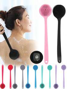 硅胶长柄按摩沐浴刷 - 身体去角质刷 - 背部清洁刷，长柄沐浴刷，适用于背部去角质和淋浴清洁，沐浴去角质按摩，泡沫丰富，长柄设计方便去除肉眼看不见的细菌，浴室必备，强力清洁，开学季礼物，情人节礼物 - 彩色 - 查看 2
