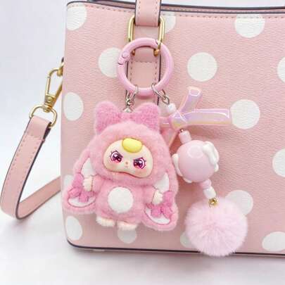 1pc,Three-Dimensional Flocking Cute Figurine Keychain, Cartoon Cute Ball Key, Girl Bag Pendant, Small Accessory, Pink Car Keychain, Bag Accessory, Soft And Cute Figurine, Best Gift For Friends, Ins-Style With Overwhelming Girl Charm, Birthday Gift, Couple's Gift, Must-Have For Souvenirs