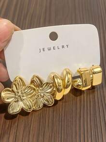 6-18pcs Gold-Tone Fashion Earring Set, Stylish & Elegant, Suitable For Daily, Party, And Event Wear - Gold - View 3