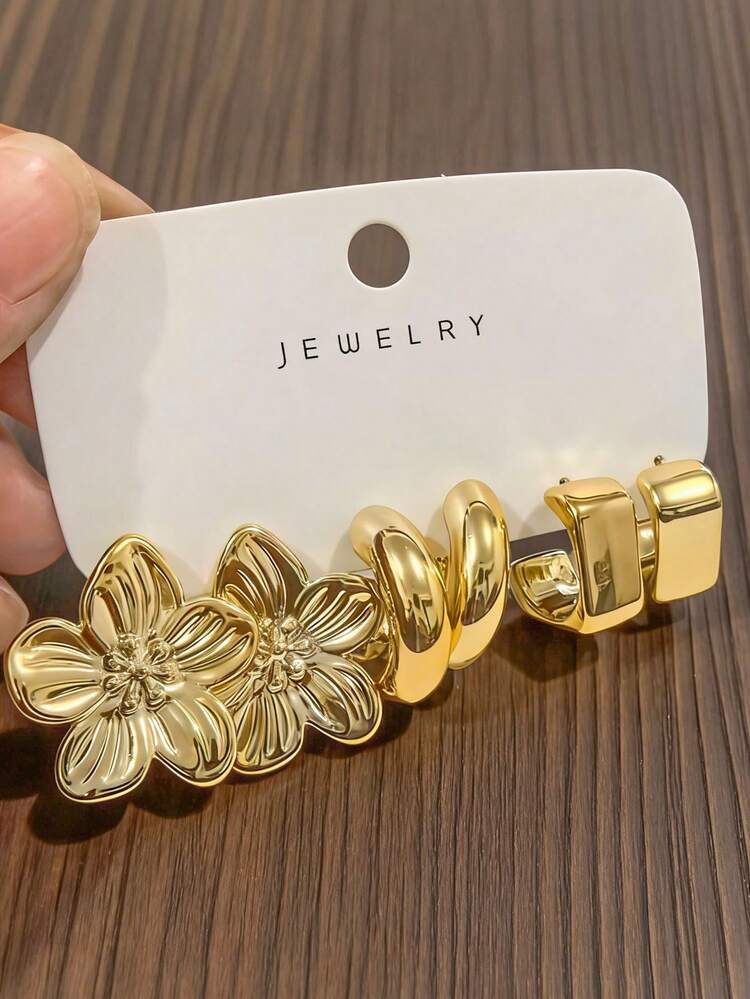 6-18pcs Gold-Tone Fashion Earring Set, Stylish & Elegant, Suitable For Daily, Party, And Event Wear - Gold - View 3