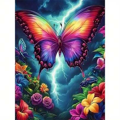 DIY 5D Butterfly & Floral Full Diamond Painting Kit With Numbers, Fashionable Mosaic Diamond Art Decor For Home, Kitchen, Wall, Handmade Gift