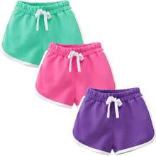 3 Pack Little Big Girls Running Athletic Cotton Shorts Toddler Kids Workout Dance Dolphin Short - C07-black-grey-rose-navy (4pcs) - View 9