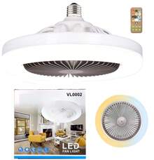 Ventilador de Techo con Lampara LED, 3 Velocidades, Iluminación Ajustable, Con control Remoto y Temporizador de Apagado, Para Habitación, Oficina, Salón, Taller - Tipo de Enchufe A USA (110-127V) - Ver 2