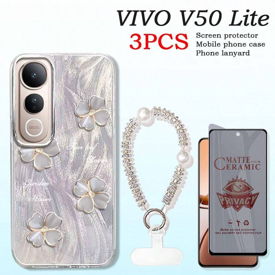VIVO V50 Lite Screen Protector, Anti-Peep Matte Protective Film, VIVO V40 Lite Feather Soft Phone Case, VIVO Y19s Y29 Y39 Crystal Beaded Bracelet, Phone Lanyard, VIVO Y20 Y31 Y21D