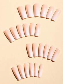 24pcs Long Square Press-On Nails, Pastel Pink Ombre, Cute & Sweet Style, Premium French Pink And Milky White Gradient Suitable For Women And Girls Nail Art Nail Supplies - Multicolor - View 3