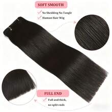 8Pcs Real Human Hair Clip-In Extensions For Women, Invisible & Seamless Double Weft, Natural Straight Remy Hair, #1B - Elegant Style For All Ethnicities, Long & Sleek Look - Natural Black - View 5