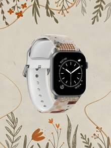 1条不对称棕白花卉拼接柔软弹性透气替换表带，适用于三星、荣耀智能手表，尺寸可选38mm、40mm、41mm、42mm、46mm、45mm、44mm、49mm；休闲花卉图案硅胶表带，适用于苹果手表Ultra SE/11/10/9/8/7/6/5/4/3/2/1；节日礼物 - 彩色 - 查看 3