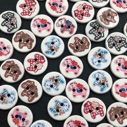10/20/30 Pcs 1.8cm/0.71inch Cute Cartoon Horse Round Resin Plastic Buttons, Meaning "Wealth Is Coming Soon", Suitable For Clothing Accessories, Dresses, Jackets, Shirts, Knitwear DIY, Dolls, Phone Cases, Art Supplies, Sewing Accessories