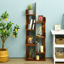 COSTWAY Tree-Shaped Bookshelf With 8 Storage Shelves, Brown - A - View 6