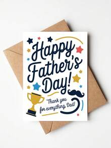 1pc Father's Day Card For Dad – Trophy & Mustache Design, Thank You Card From Son Or Daughter – Trophy & Mustache Design,Thank You Card For Him, Card From Daughter Son - Multicolor - View 2