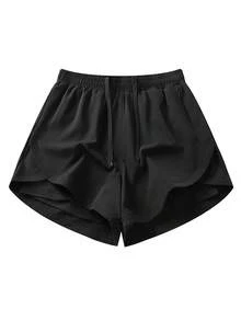 Women's 2-In-1 Running Shorts, Curved Hem Built-In Liner With Zipper Pocket For Gym & Workout Sports - Black - View 4