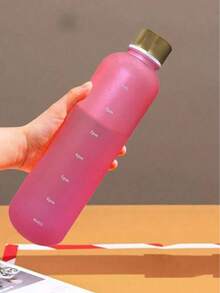 1个1000毫升磨砂水瓶，便携式透明防漏运动水壶杯，适合户外露营、驾车和携带 - 白色 - 查看 3