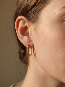Vintage Stainless Steel Earrings Hoops For Women Hoop Earrings Set For Girls Women Gold Jewelry Earrings Chunky Statement C Shape Hoop Earrings Geometric Thick Stud Earrings Gold Hoops For Teen Girls Beach Bikini Accessories Attractive Clothes, Wedding Dresses Accessories - Versatile JewelryPerfect For Wearing While Swimming, Bathing, Exercising ,Great For Valentines Day, Birthday, Mother Day, And Vacation Surprises. - Gold - View 7