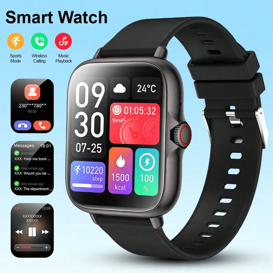 NcmRyu Smart Watch, 1.83-Inch HD Touchscreen Smartwatch, Soft Silicone Strap, Call/Message Notification, Pedometer, Calorie, Sports Tracking, Multiple Sports Modes, Multi-Function Smartwatch, Unisex, Compatible With IPhone And Android Phones, Perfect For Gym Daily Use And Christmas Birthday Gift