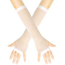 2 Sets Of Women's 1980s Neon Street Party Punk Fishnet Studded Diamond Elasticated Fingerless Gloves, Halloween Party, Carnival, Mother's Day Gift - Multicolor - View 8