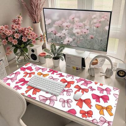 Large Pink Bow Cute Kawaii Mouse Pad, Aesthetic Work Space Decor Gift, Comfortable For Gaming And Desk Setup