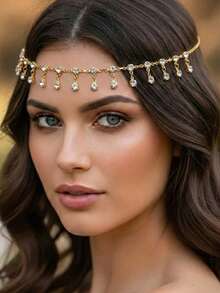 Rhinestone Head Chain Crystal Forehead Jewelry Boho Tassel Hair Chain Headpiece Bridal Wedding Hair Accessories With Clips For Women And Girls - Multicolor - View 11