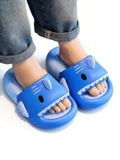 Kids Cartoon Shark Soft Bottom Comfortable Indoor Slippers For Boys