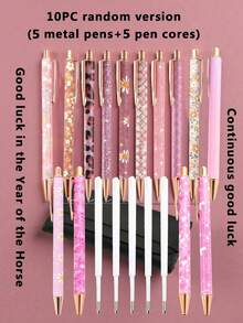 6pcs/Set Elegant Women's Ballpoint Pens, Cute Shiny Ballpoint Pens, Exquisite Gift Pens, Diary Pens, Suitable For Office, School, Valentine's Day, Thanksgiving, Graduation Ceremony, Metal Pen Tip, Round Pen Body, Fashionable Shiny Design - Multicolor - View 23