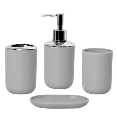 4pcs Luxury Bathroom Accessories Set, Plastic And Stainless Steel Material, Including Lotion Bottle, Toothbrush Holder, Toothbrush Cup, Soap Dish, Suitable For Birthday, Housewarming, Holiday, Christmas Gift (Black, White, Gray, Beige)