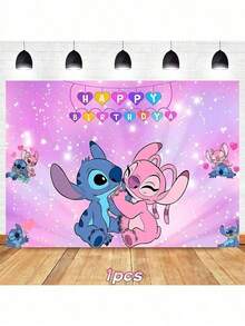 pokemon 史迪奇主题生日横幅套装，生日快乐印花背景布，生日派对庆祝道具，生日氛围装饰，适合家庭生日聚会，完美的生日礼物道具 - 拉旗背景布 - 查看 7