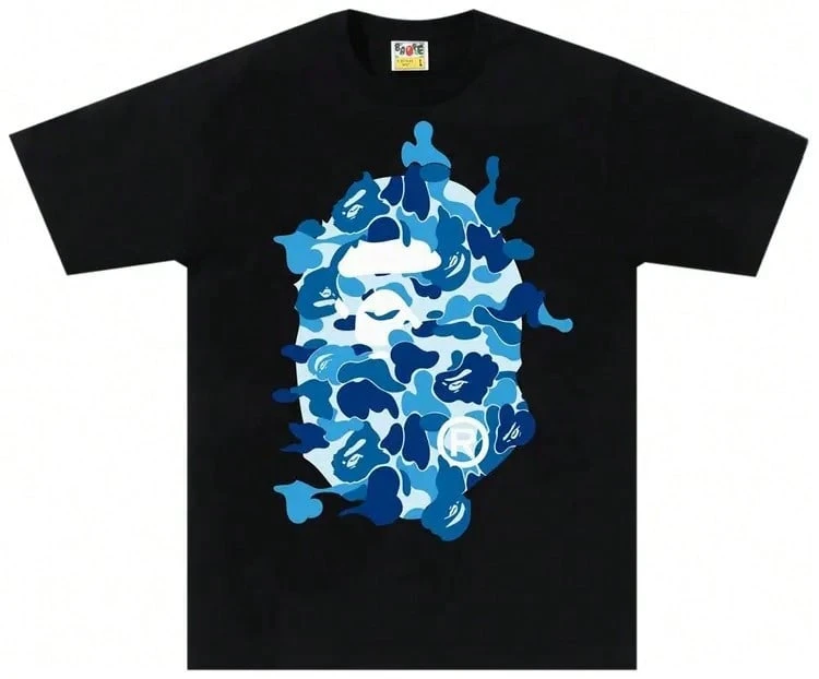 Men's T Shirt Versatile Fit, Men's Breathable Cotton T-Shirt, Men'S Graphic T-Shirt - Black With Blue Mask Print - Lightweight Summer Tee For Everyday & Themed Events - Breathable Round Neck Shirt - Casual Streetwear Essential, Event Apparel, Bold Print Top, Comfortable Fit, Street Style,  Design, Soft Material, Print Top, Young Adults 100% Cotton, 220g Fabric, Gift For Dad Christmass Gift - 黑色14 - 查看 1