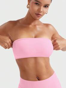 VOYJOY Impact Backless Bandeau Bra Workout Strapless Bandeau Basic Tank Top Adjustable - Pink - View 7