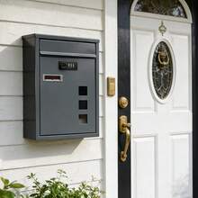 Piorlado Wall Mailbox Code Lock Letterbox Postbox Pillar Letter Mail Post Box Easy Assembly 21.49x8.99x32 Cm Charcoal Grey Large Capacity - A - 查看 6