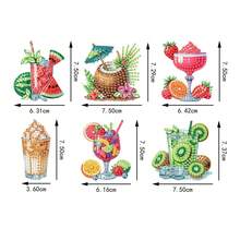 6 piezas Imanes de nevera de arte de diamantes, decoración de pintura de diamantes de frutas y bebidas de verano para manualidades, regalos, decoración de nevera y buzón - Ver 6