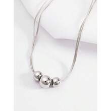 1pc Gold Stainless Steel Ball Pendant Necklace, Paired With Vintage Multi-Layer Beaded Necklace, Personalized Hip-Hop Style Choker, Elegant Necklace - Vòng cổ - Xem 3