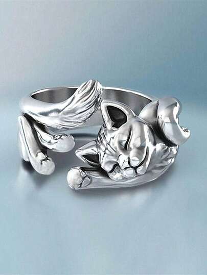 New Kitty Unboxing Cat Ring, Vintage Silver-Plated Cat Totem Ring (Consumable)