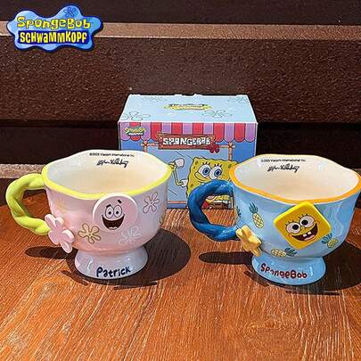 Taza de café de cerámica de Bob Esponja, taza de té con diseño de personaje de cabeza de esponja, artículo con licencia oficial ©2025 Voom International Inc. Vajilla coleccionable, apta para lavavajillas y microondas, regalo ideal de cumpleaños y Navidad para fans