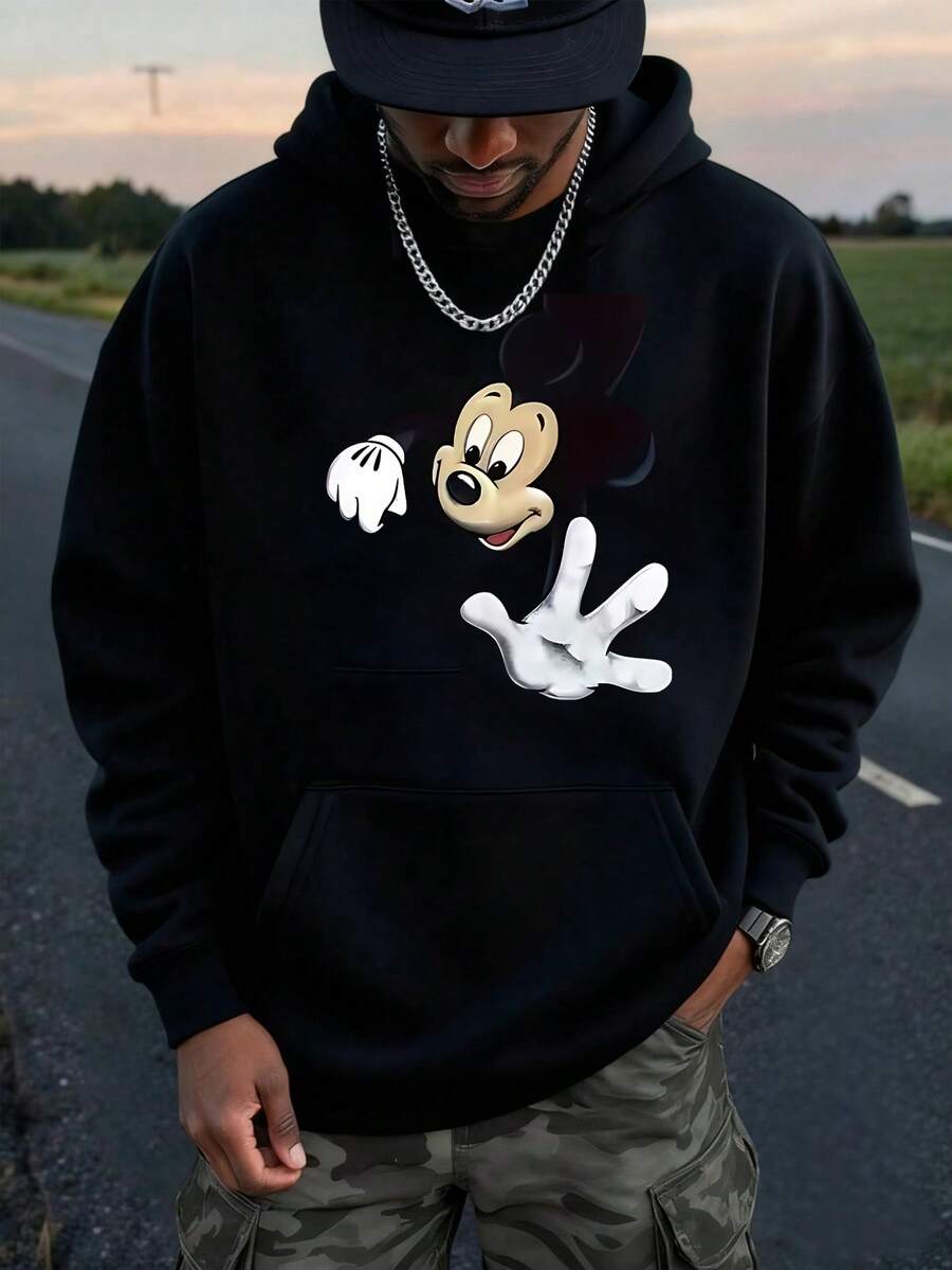 Disney Men's Casual Hoodie, Mickey Mouse Breakthrough Print, Playful Cartoon Design, Relaxed Fit, Ideal For Modern Streetwear & Disney Lovers - Black - View 1