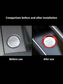 1pc Red Car Start Decoration Ring, Suitable For Audi A4L A5 A6L A7 Q5 Q7 One-Key Start Decoration Ring Ignition Switch Button Decal - A - View 4
