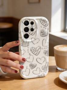 1pc Creative Electroplated Silver Heart Wavy Shaped Screen Edge Protective Phone Case Compatible With Samsung A14/A15/A16/A17/A04/A05/A06/A07/A54/A55/A56/A57/A34/A35A/36/A37/S26/S26Plus/S26Ultra, Transsion SMART7/8/9/10, Honor 400/400Pro/200/200Pro/X7C/X8C/X9C, 10C/13C - Creamy White - View 2