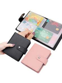 Business Card Holder Notebook, Professional Office Diary Notebook, Can Hold 64 Business Cards, Black & Pink Color, Credit Card Holder, Unisex PU Business Card/ID Card Holder - Multicolor - View 3
