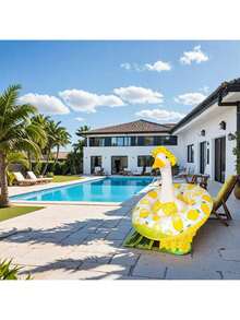Decoración de ganso de patio estilo hawaiano, adecuado para esculturas de ganso de 23 pulgadas, incluye sombrero, gafas de sol y flotador, adecuado para decoración de patio de cemento (color limón) - Limón - Ver 7